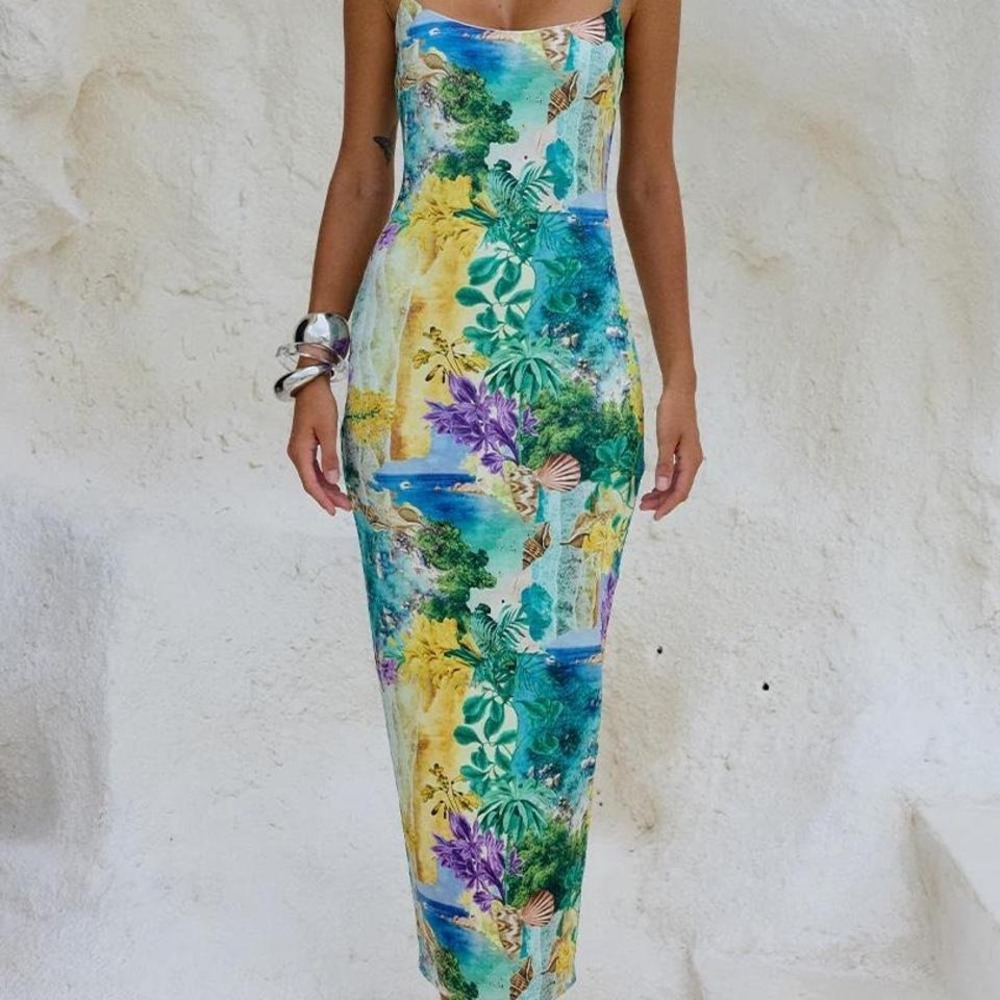 Runaway The Label tropical print midi dress Bodycon fit S
